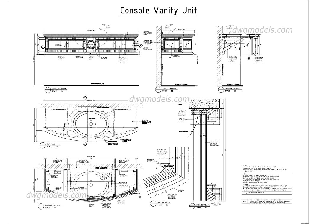 Vanity Units for Guest & Public Areas dwg, CAD Blocks, free download.