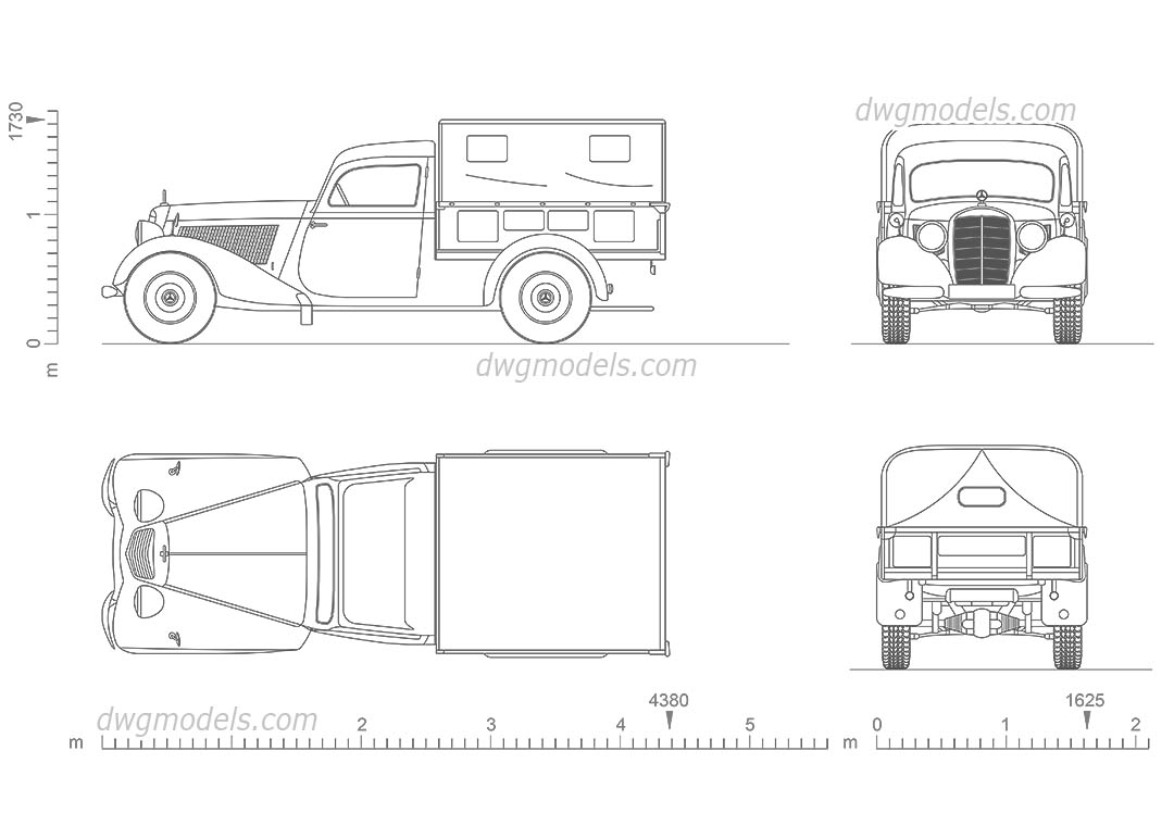 Mercedes-Benz 170V Pickup dwg, CAD Blocks, free download.
