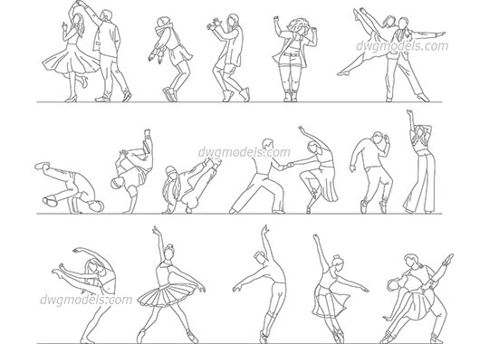 Dancing People - DWG, CAD Block, drawing