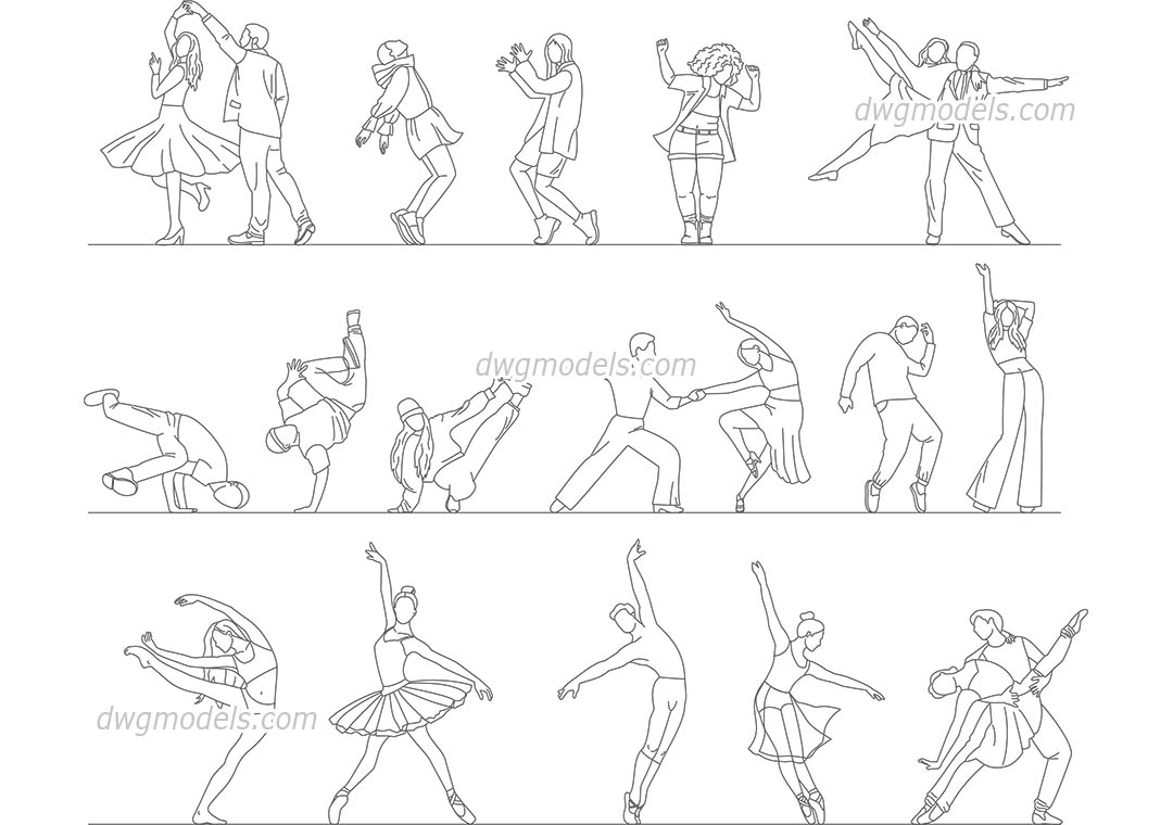 Dancing People dwg, CAD Blocks, free download.