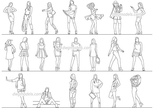 Girls in Heels - DWG, CAD Block, drawing