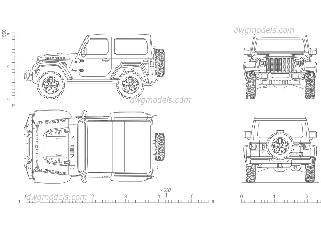 Jeep Wrangler Rubicon Soft Top dwg, CAD Blocks, free download.