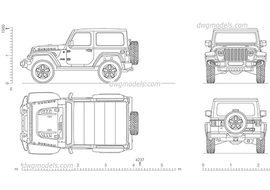 Jeep Wrangler Rubicon Soft Top dwg, cad file download free