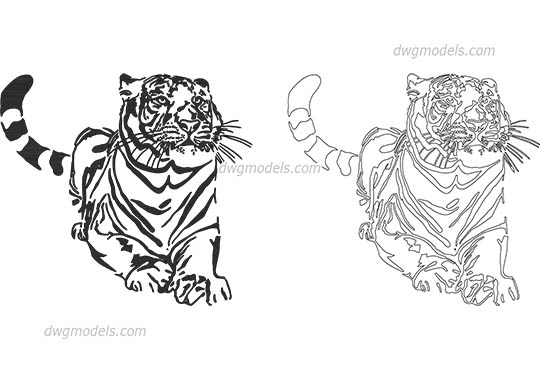 Tiger Outline - DWG, CAD Block, drawing