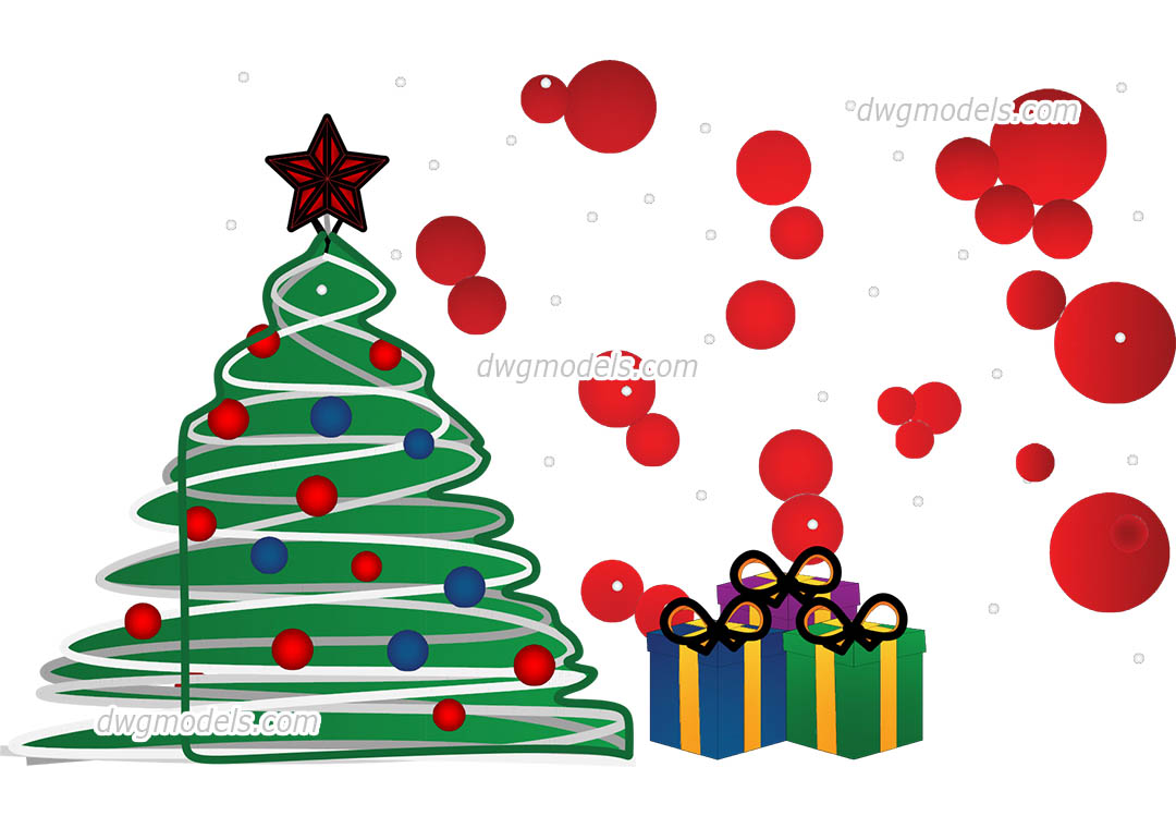 Simple Christmas Objects dwg, CAD Blocks, free download.