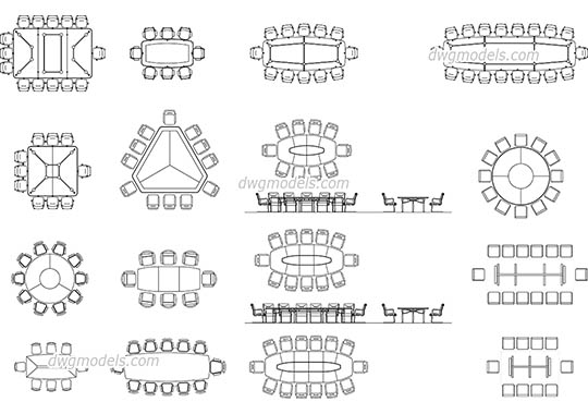 Conference table and chairs set - DWG, CAD Block, drawing